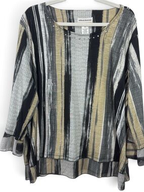Alfred Dunner Plus Size Santa Barbara Etched Stripe Bell Sleeve Top - Size 3X